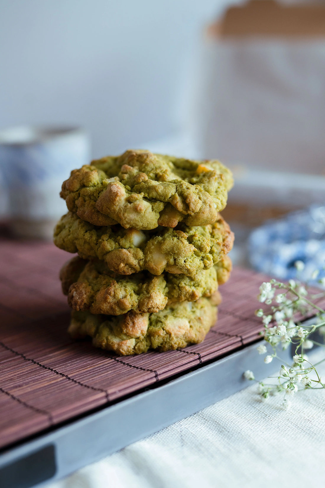 4 × Matcha, Macadamia and Belgian White Chocolate Cookies sancha